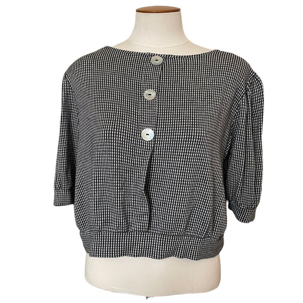 BOHME Black and White Gingham Checkered Cropped Blouse Size Medium